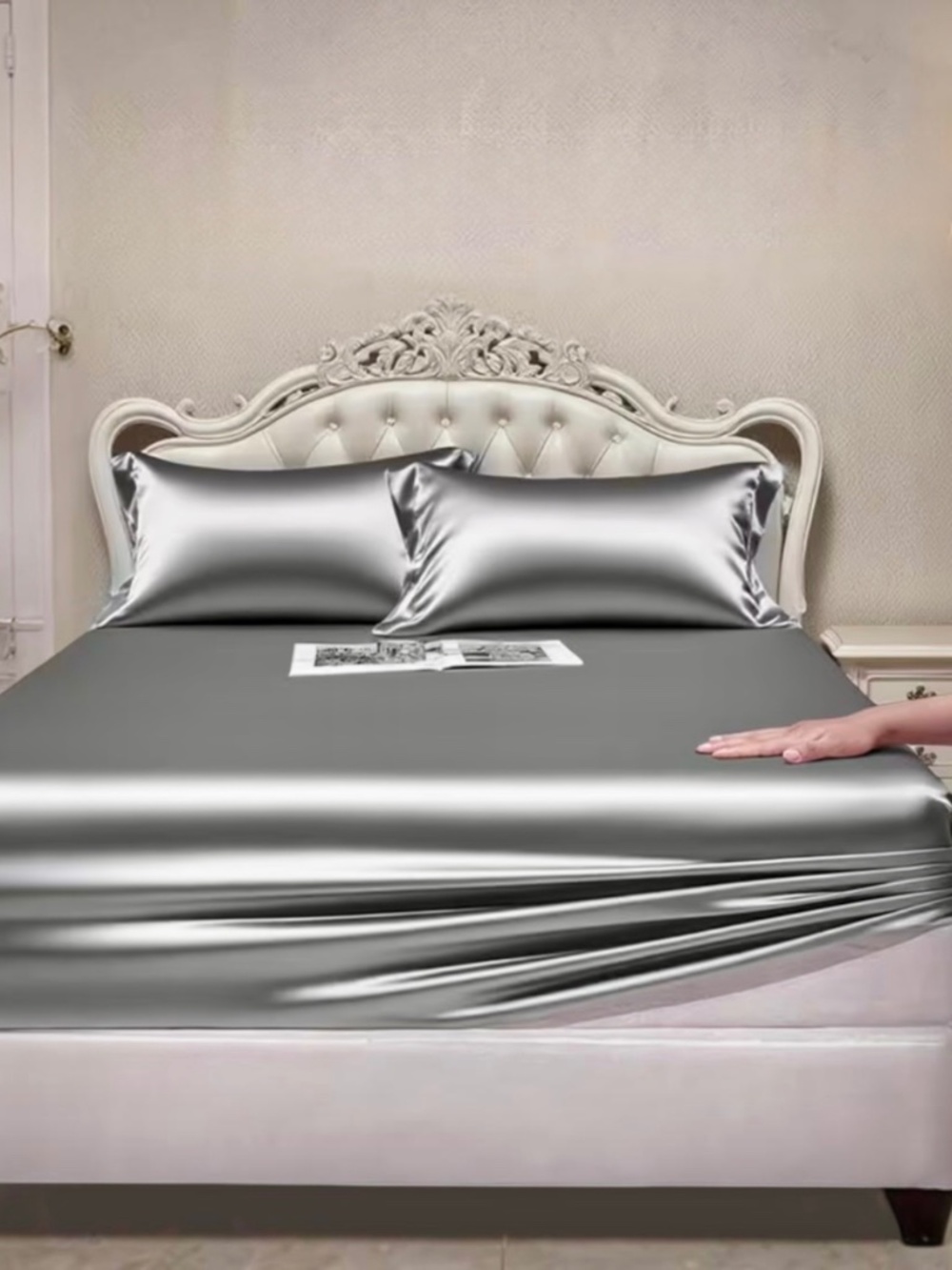 Luxury Silver Satin Bedding Set Queen Size – 3 Piece